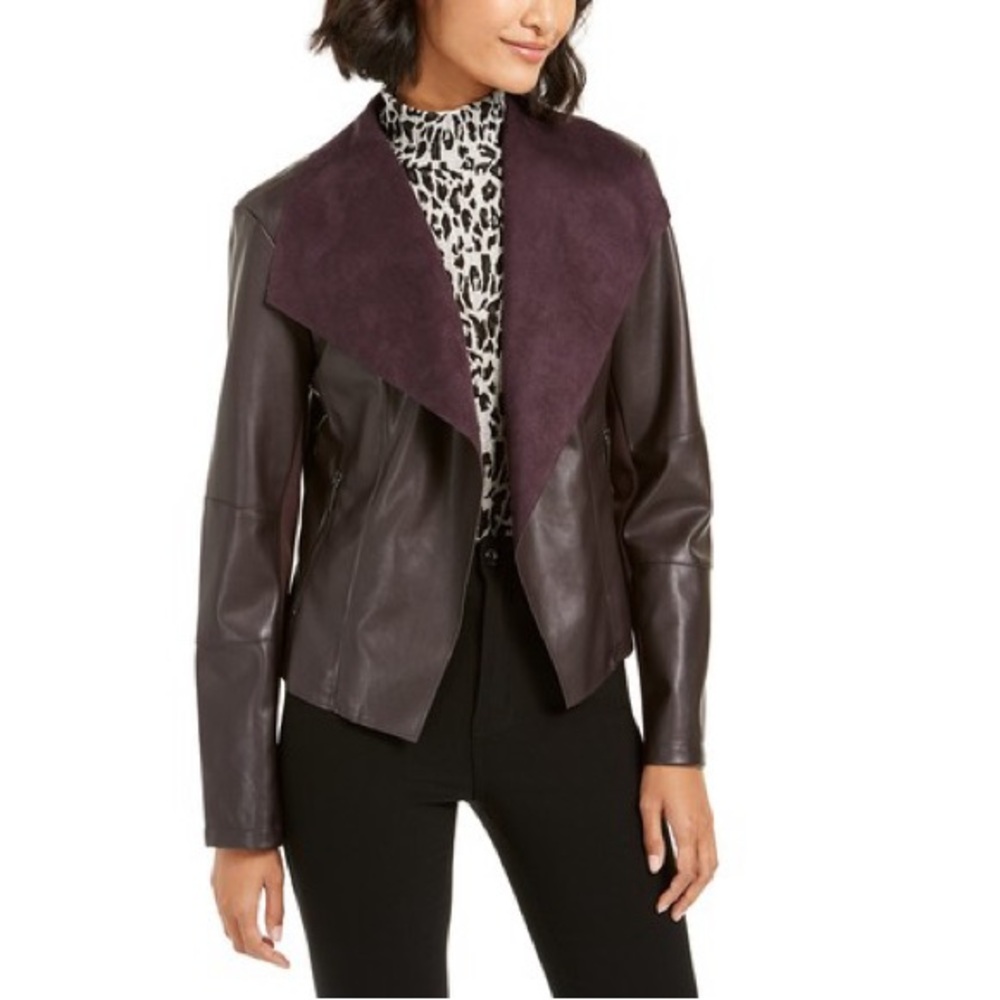 Bar III Purple Vegan Leather Jacket Motorcycle Style